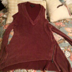 Rock & Republic Long Sleeve Burgandy Open Shoulder V-Neck Sweater - SizeLarge